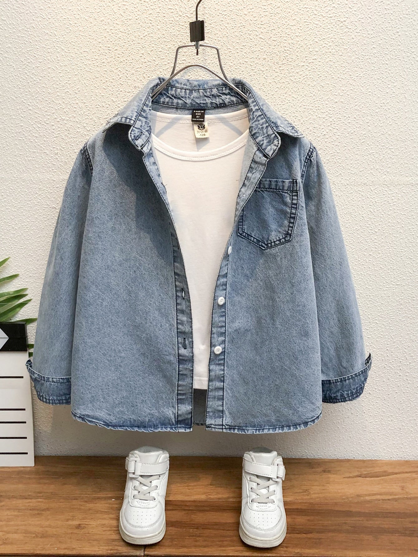 Tween Girl Patched Pocket Denim Shirt Without Tee