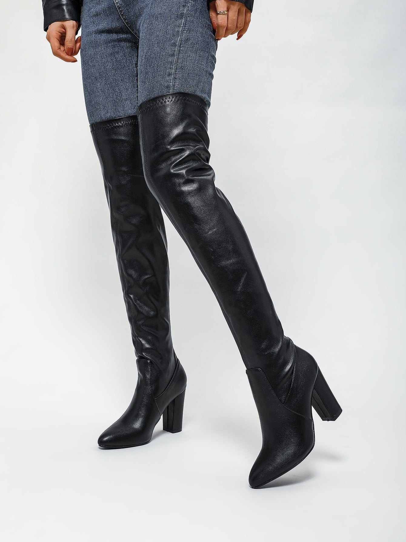 Women's Chunky Heel Over The Knee Boots With Rear Lace-up