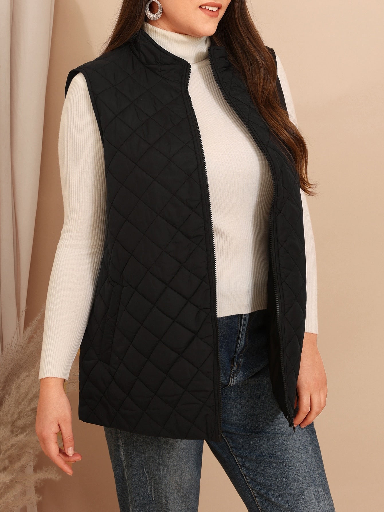 Plus Zip Up Quilted Vest Coat