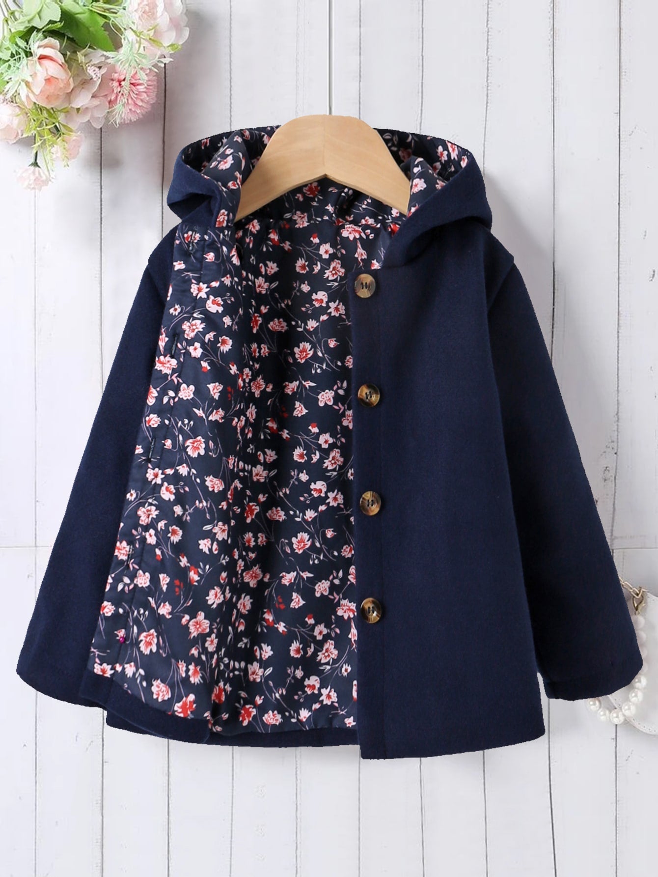 Young Girl Single Breasted Hooded Overcoat