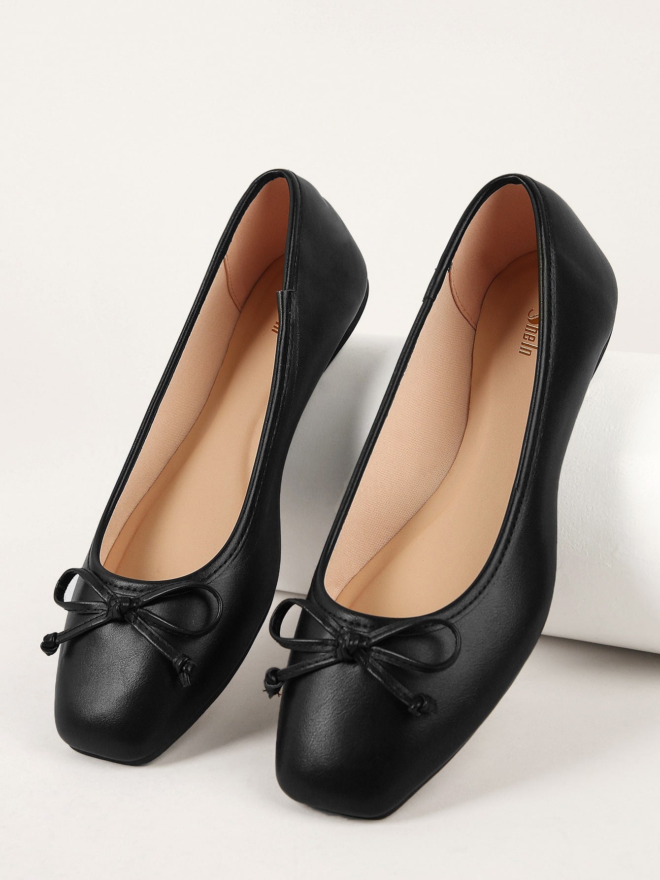 Faux Leather Closed Toe Ballet Flats