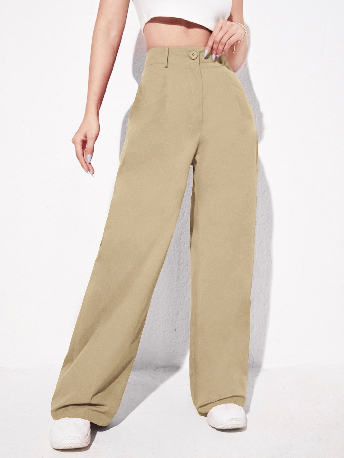 Black Casual Solid Wide Leg Pants