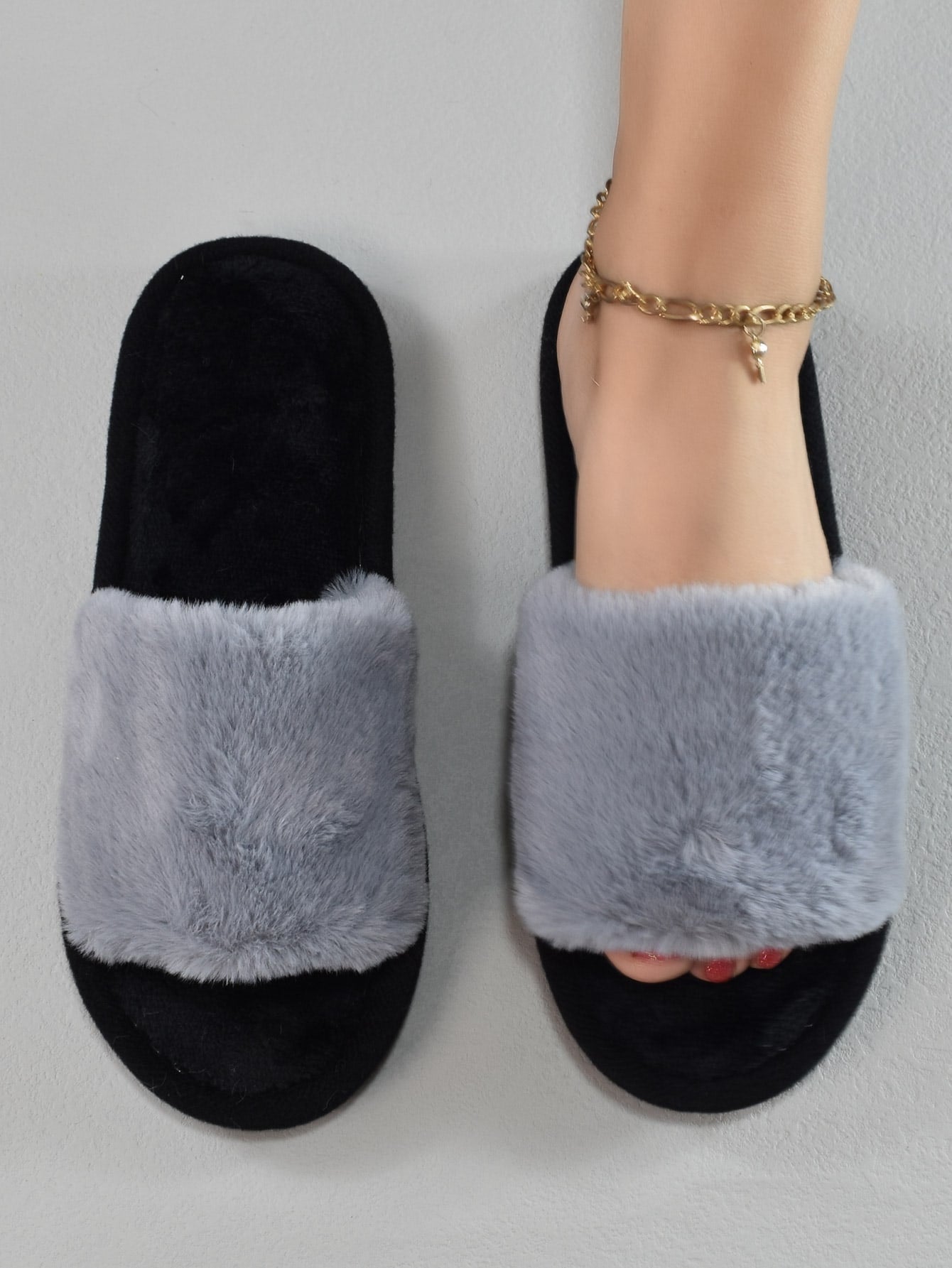 Minimalist Fuzzy Bedroom Slippers, Slip-on Pink Fashion Solid Color Women's Indoor Slippers