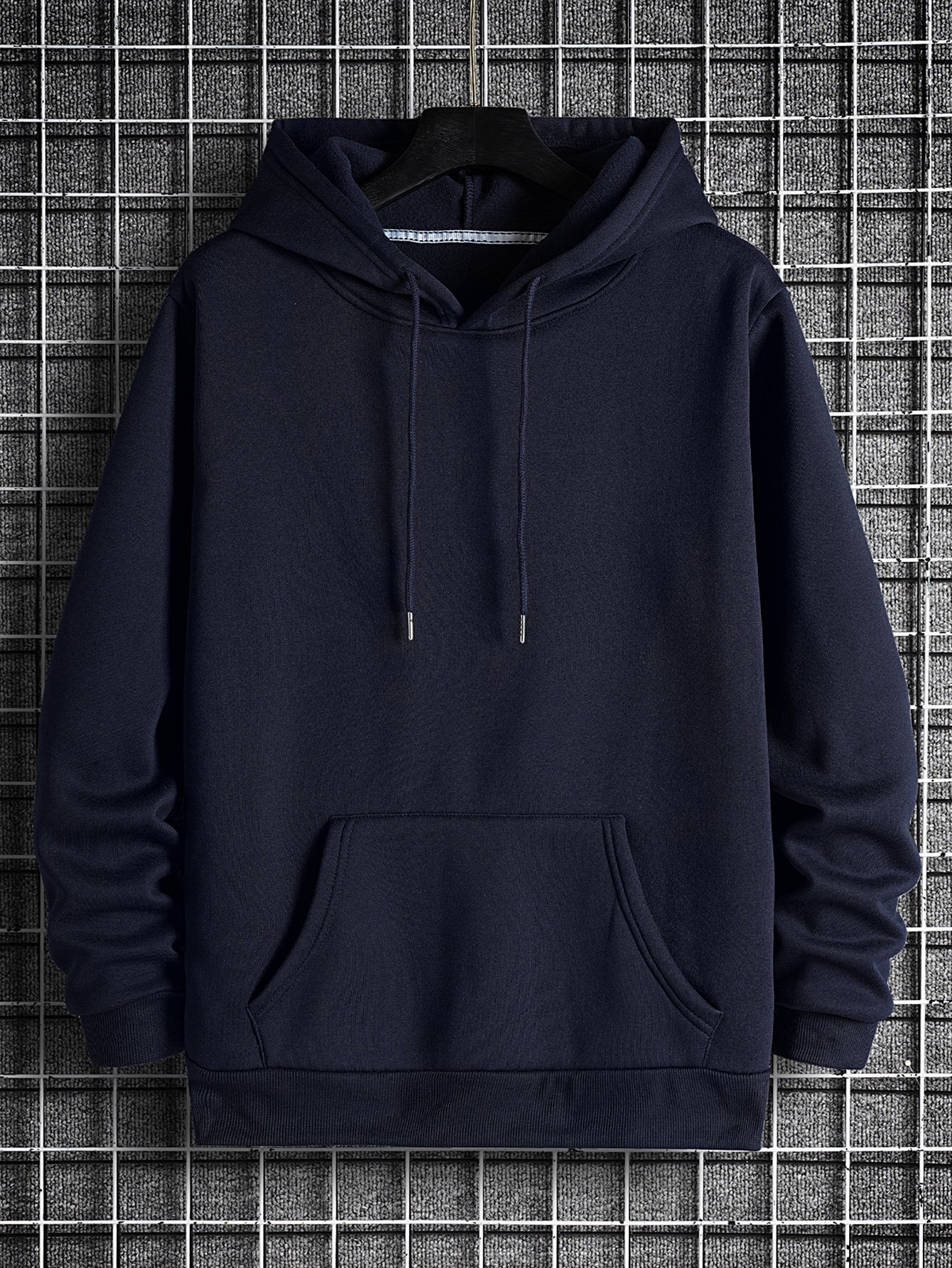 Men Solid Drawstring Pocket Detail Thermal Lined Sweatshirt