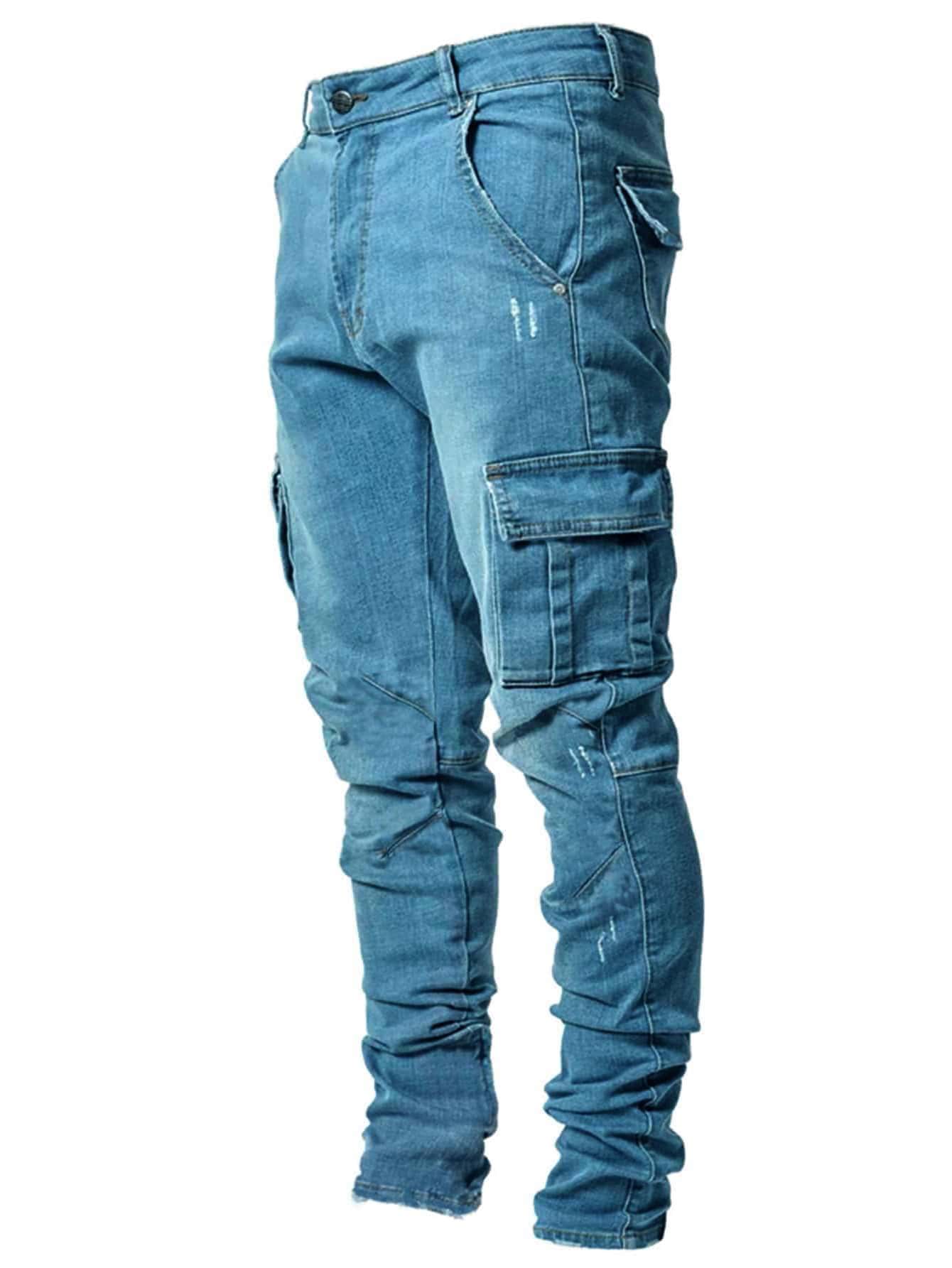 Street Life Men Flap Pocket Side Cargo Jeans