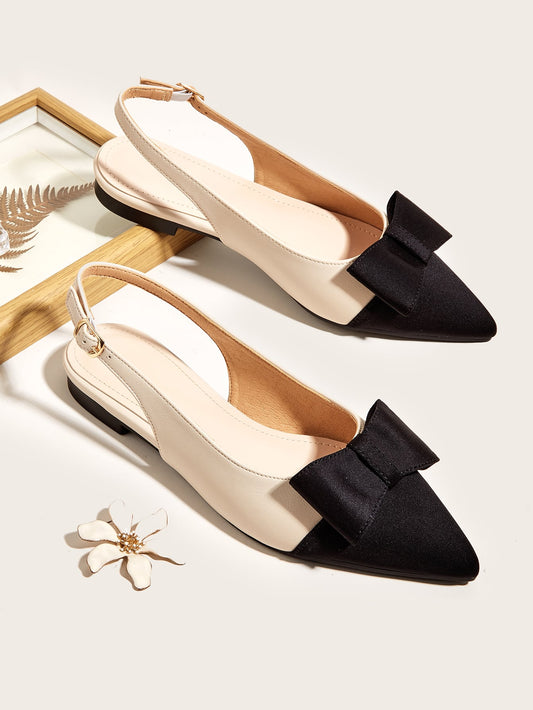 Two Tone Bow Decor Point Toe Slingback Flats