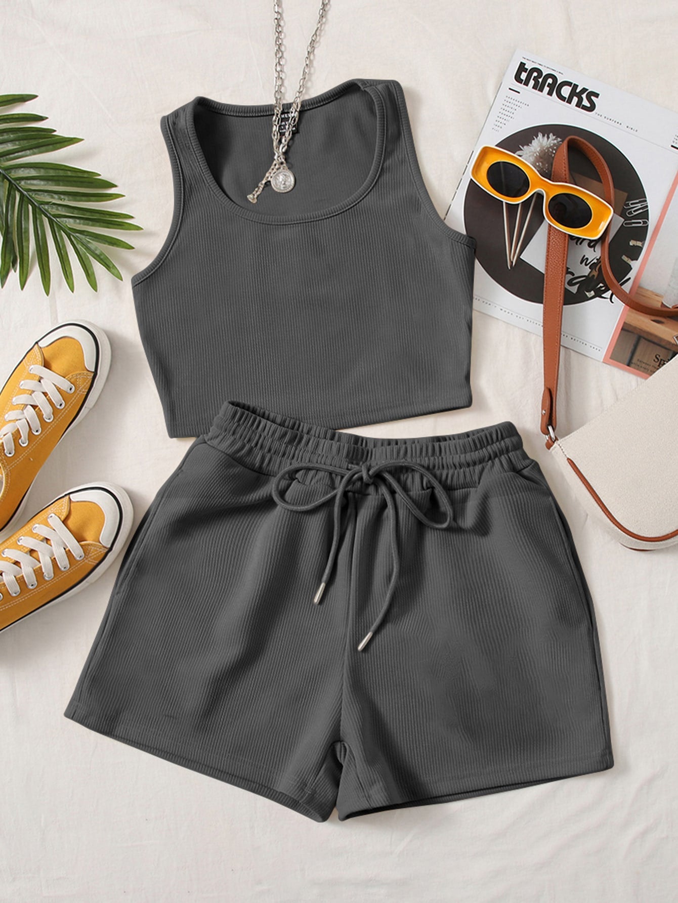 Scoop Neck Tank Top and Track Shorts