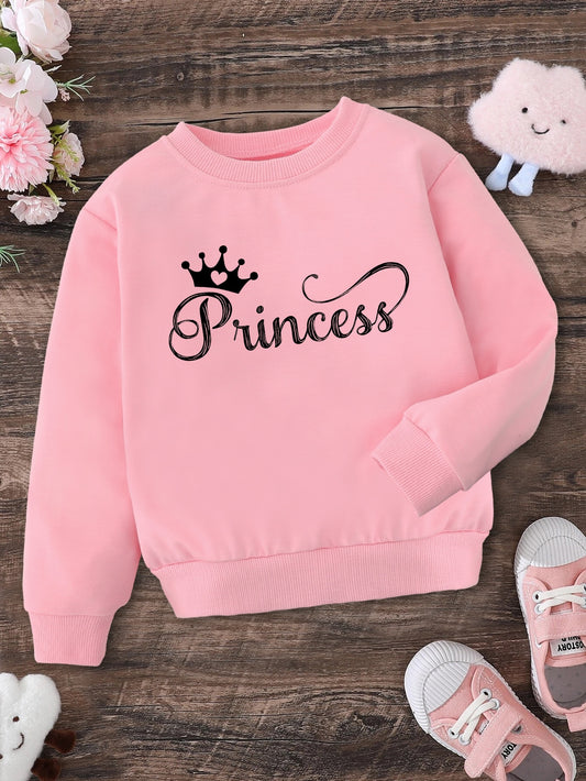 Young Girl 1pc Crown & Letter Graphic Pullover