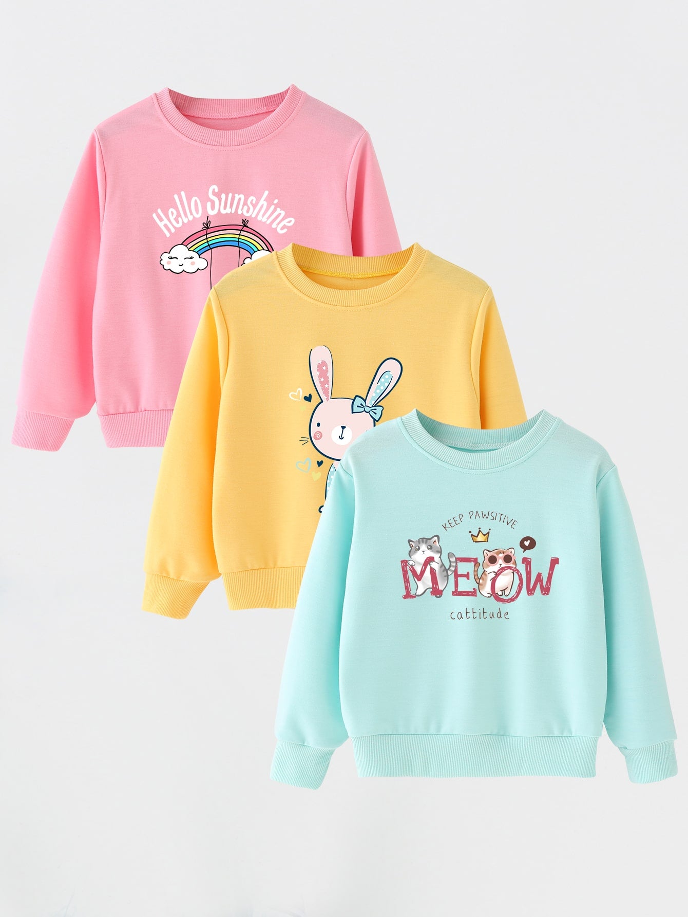 Young Girl 3pcs Casual Letter & Cartoon Graphic Pullover