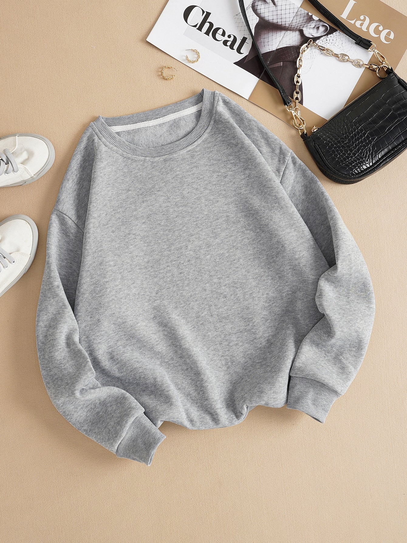 Ladies' Plain Color Round Neck Sweatshirt, Regular Fit