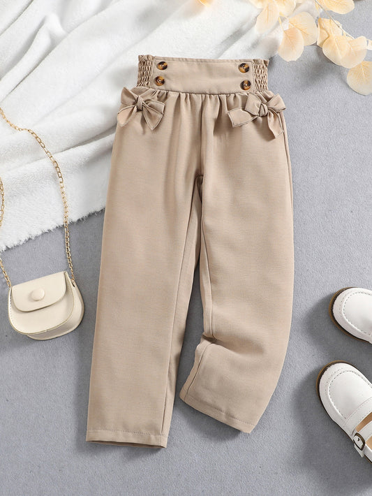 Young Girl Shirred Waist Bow Front Pants