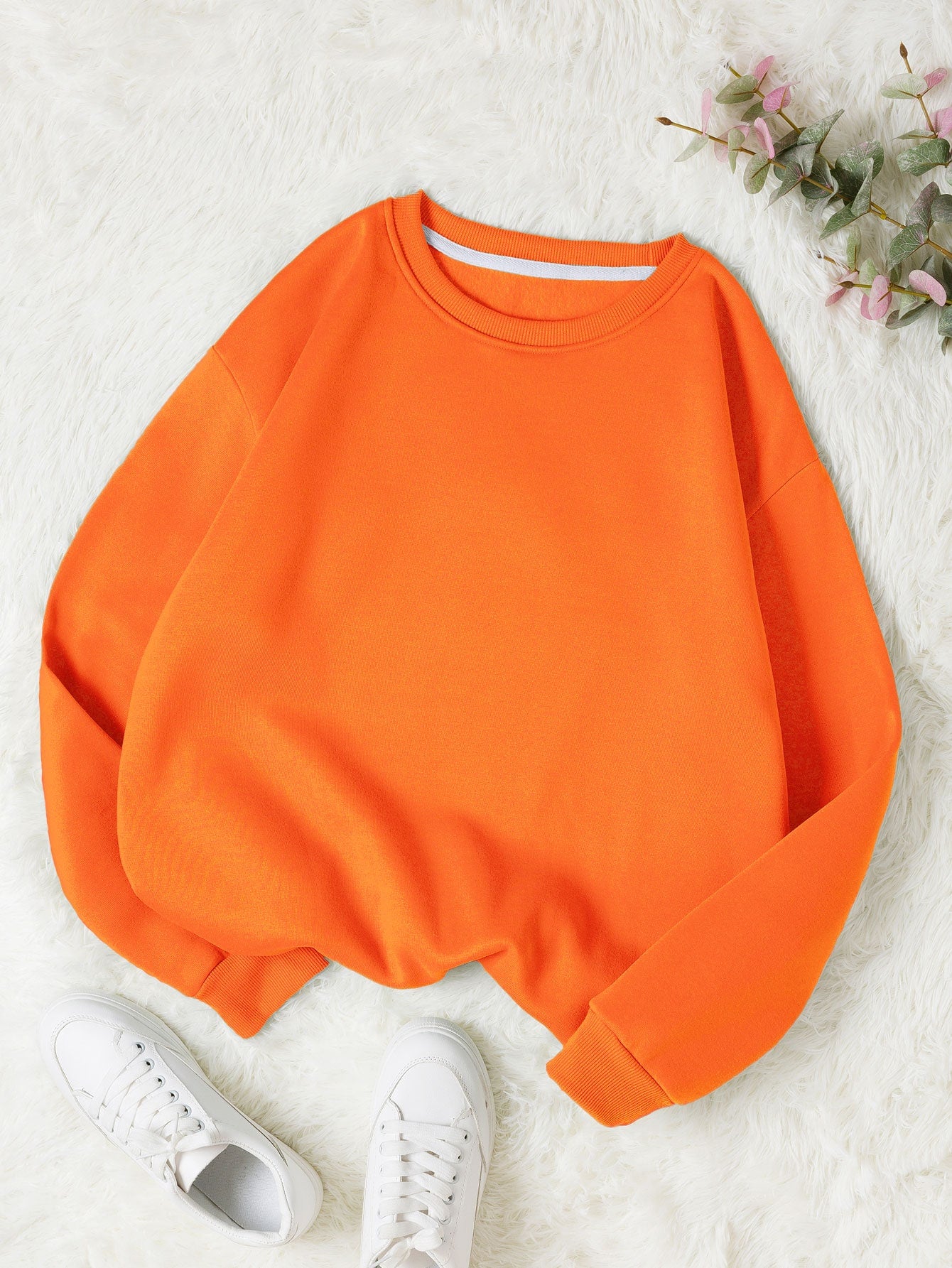 Ladies' Plain Color Round Neck Sweatshirt, Regular Fit