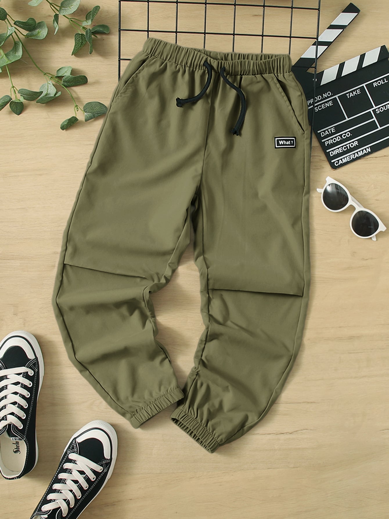 Tween Boy Letter Patched Detail Drawstring Waist Pants