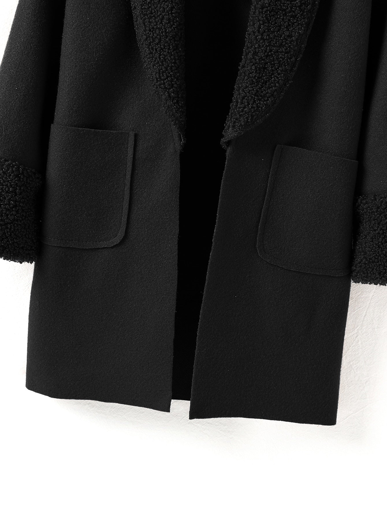 Young Girl Fuzzy Shawl Collar Dual Pocket Overcoat