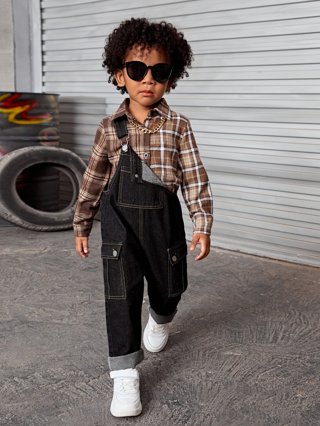 Young Boy Flap Pocket Denim Overalls