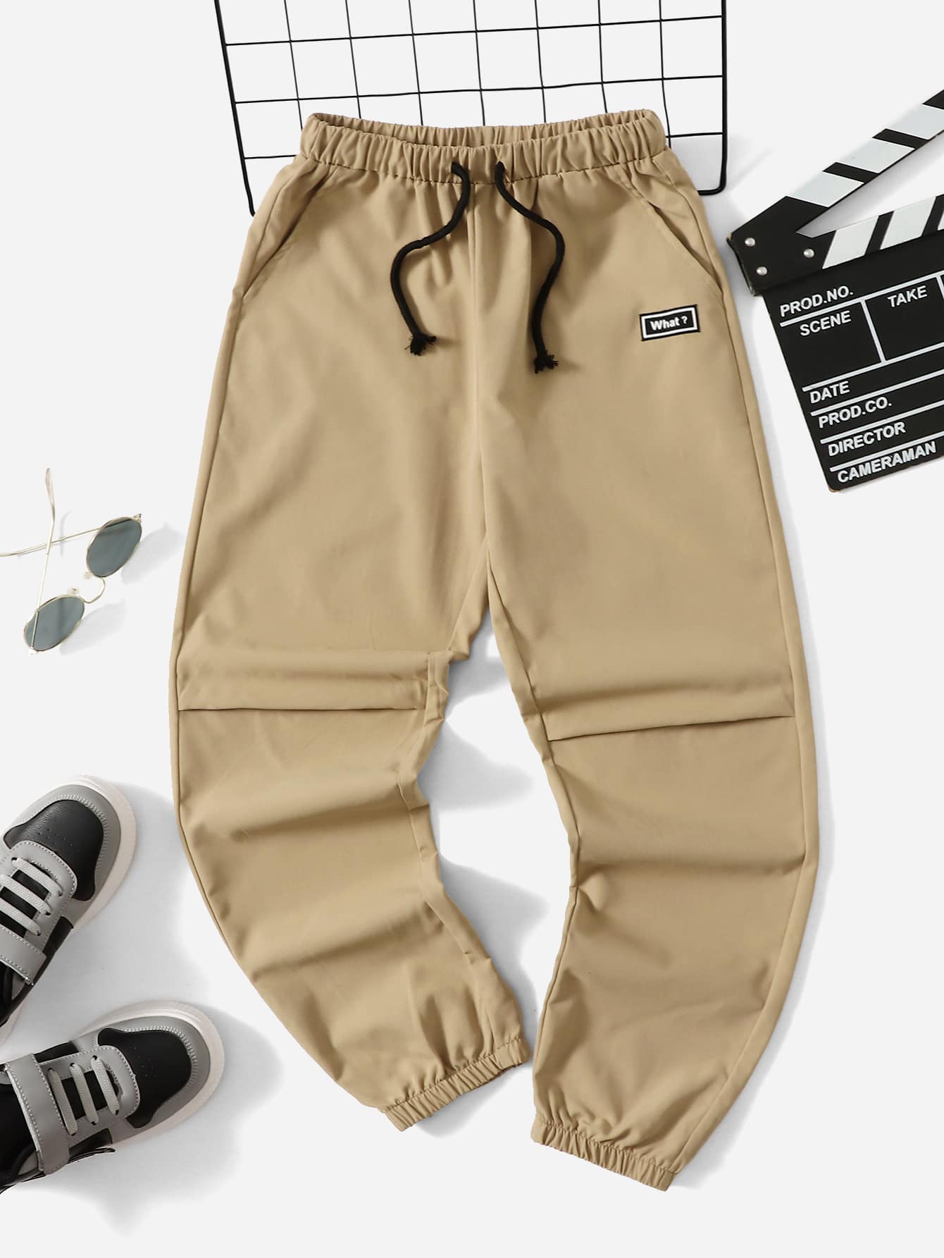 Tween Boy Letter Patched Detail Drawstring Waist Pants