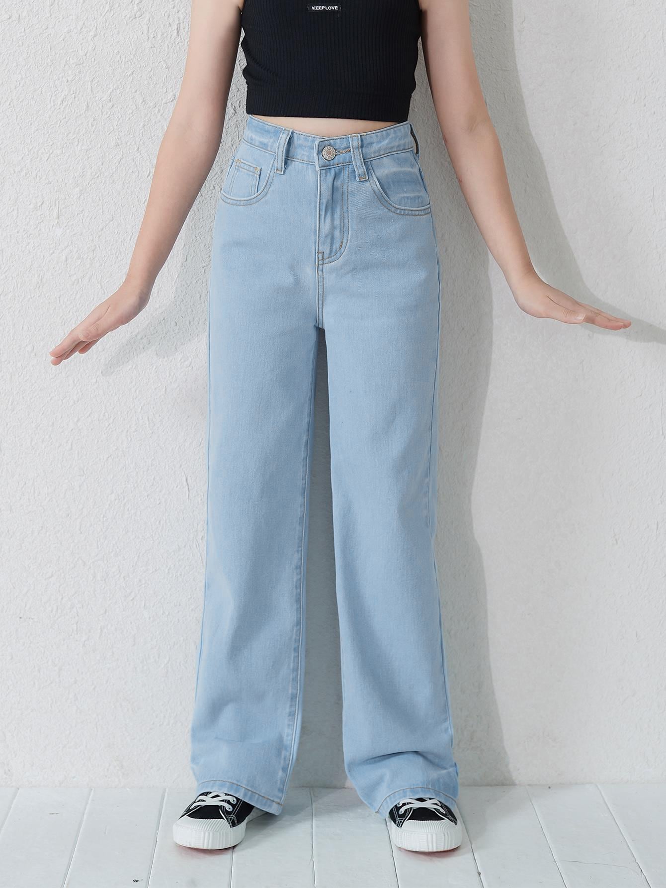 Kids Tween Girl Basic Daily Loose Wide Leg Denim Pants