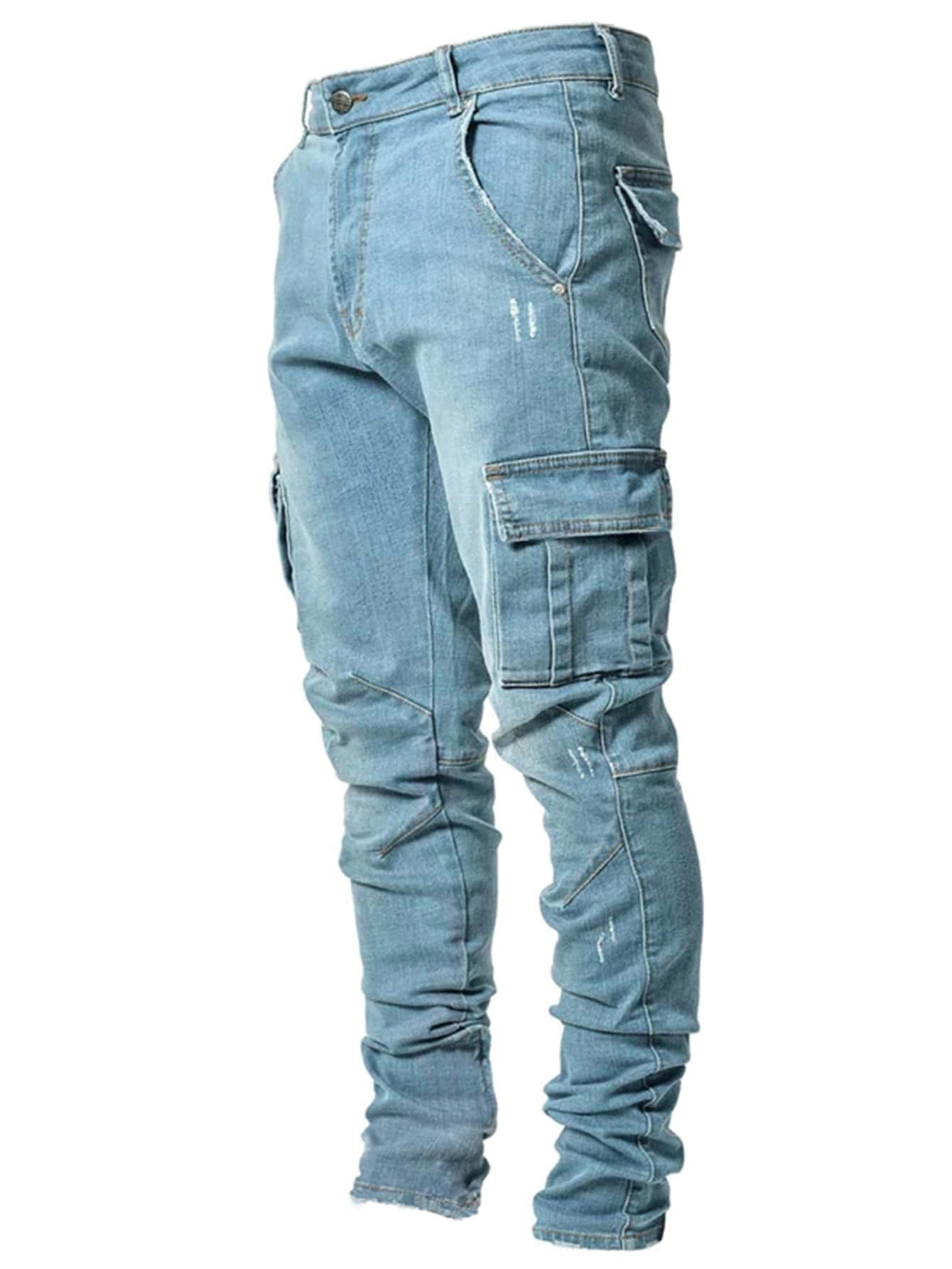 Men Cotton Pocket Detail Stacked Jeans