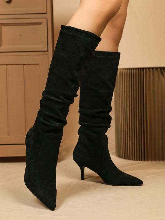 Fashionable Hot-Selling Women Pointed Toe Suede Knee-High Side Zipper Boots, Autumn Winter