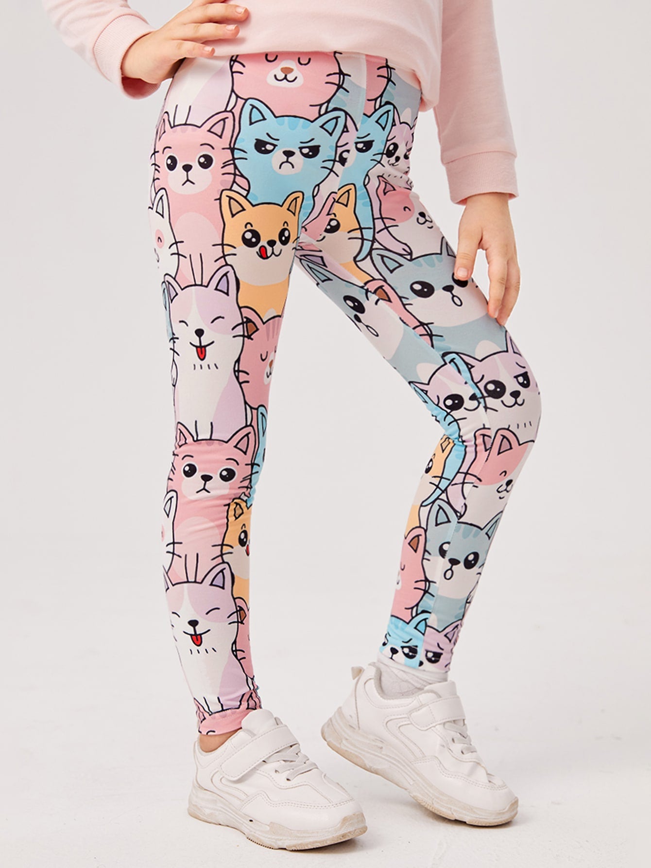 Young Girl Allover Cartoon Graphic Leggings