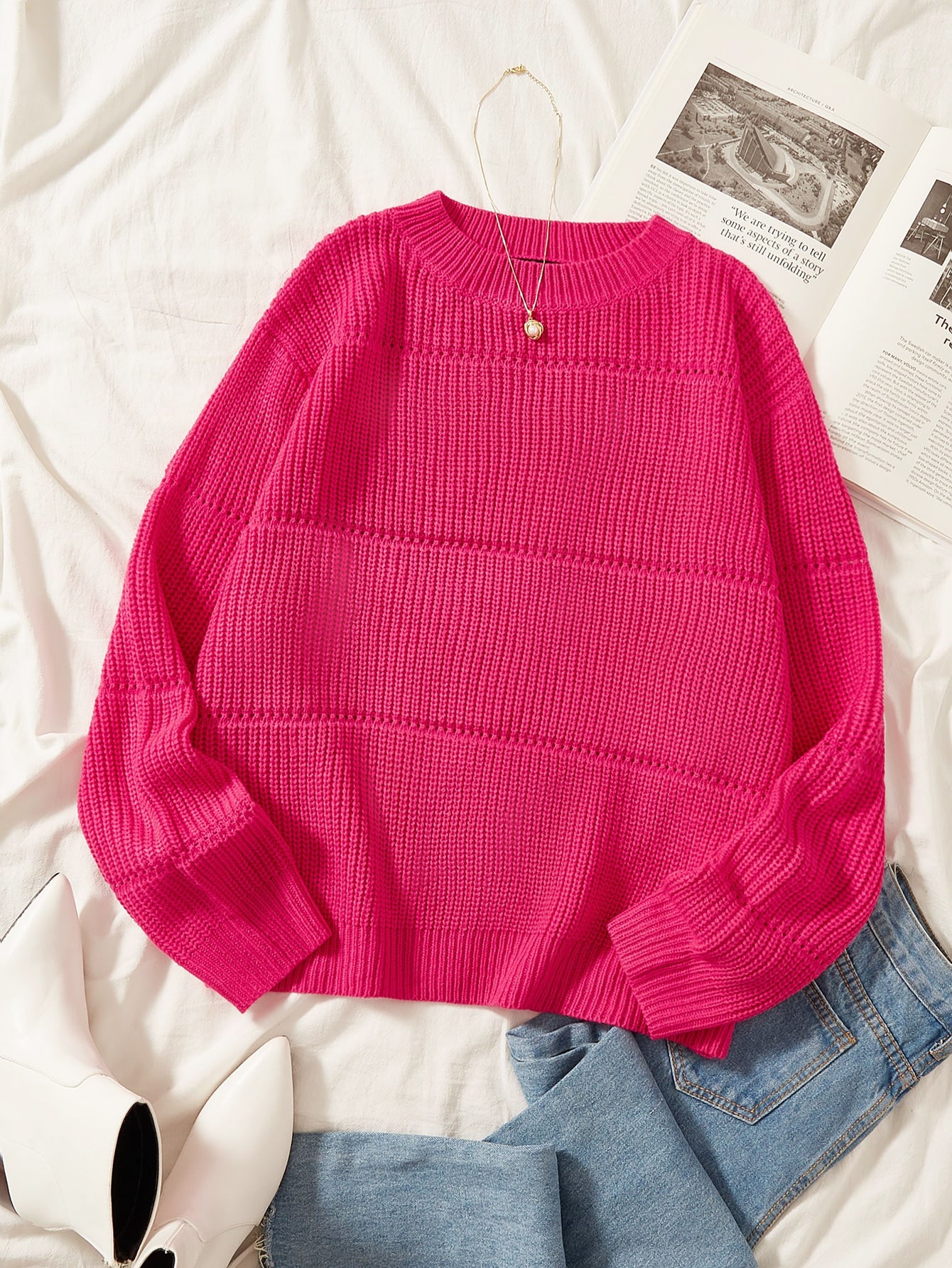 Plus Solid Ribbed Knit Sweater