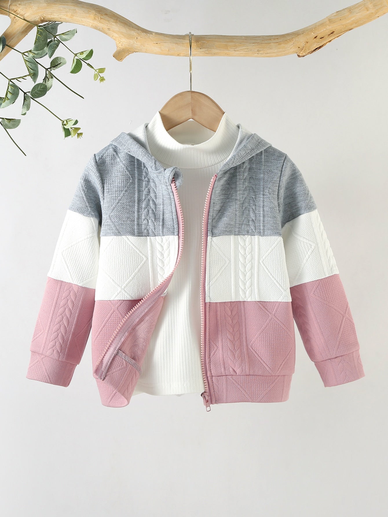 Young Girl Color Block Zip Up Hoodie Without Tee