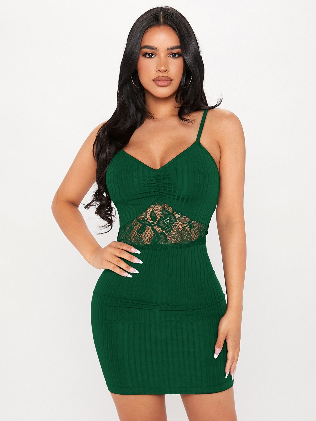 Contrast Lace Ruched Cami Dress