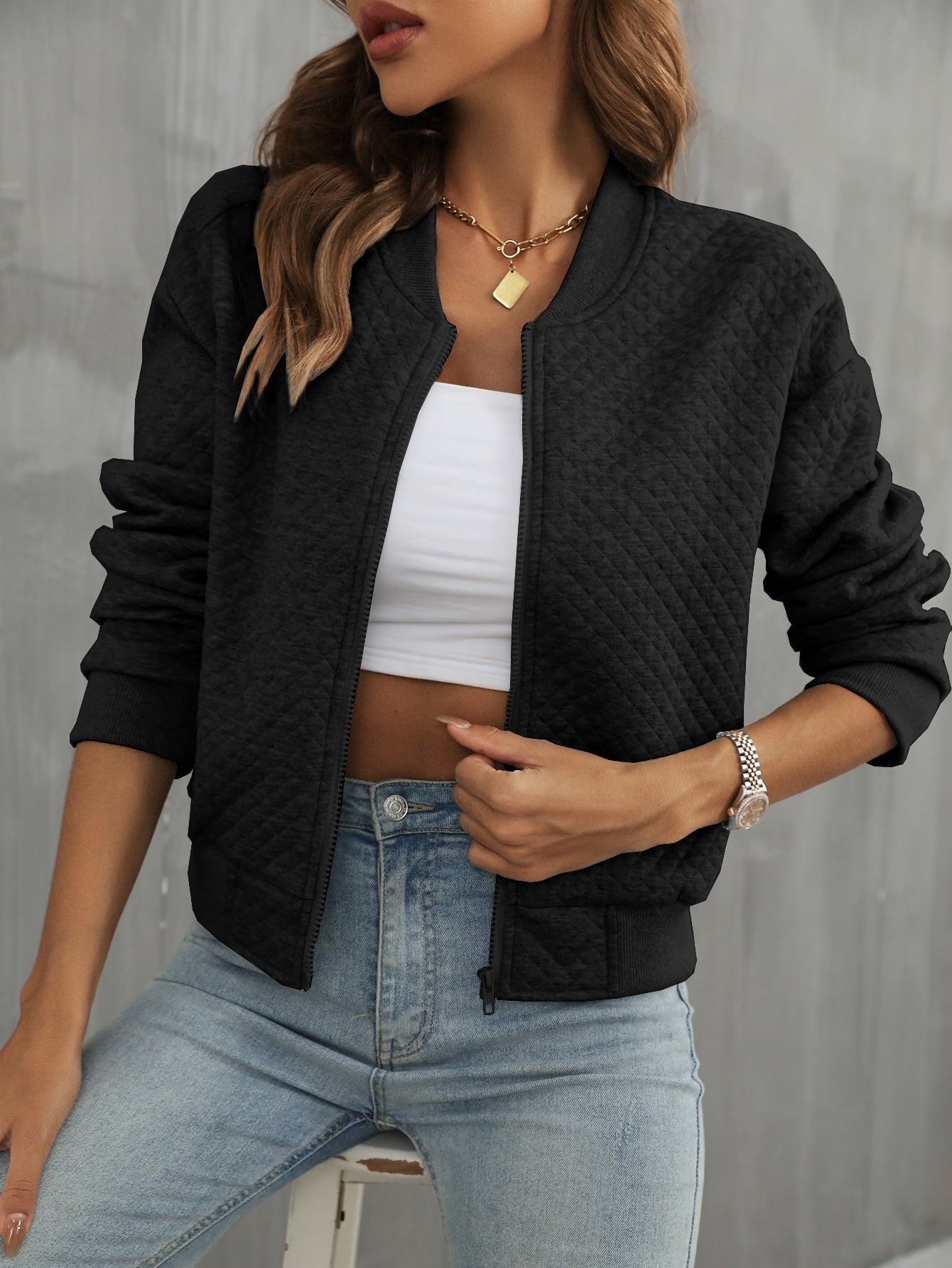 Zip Up Bomber Jacket