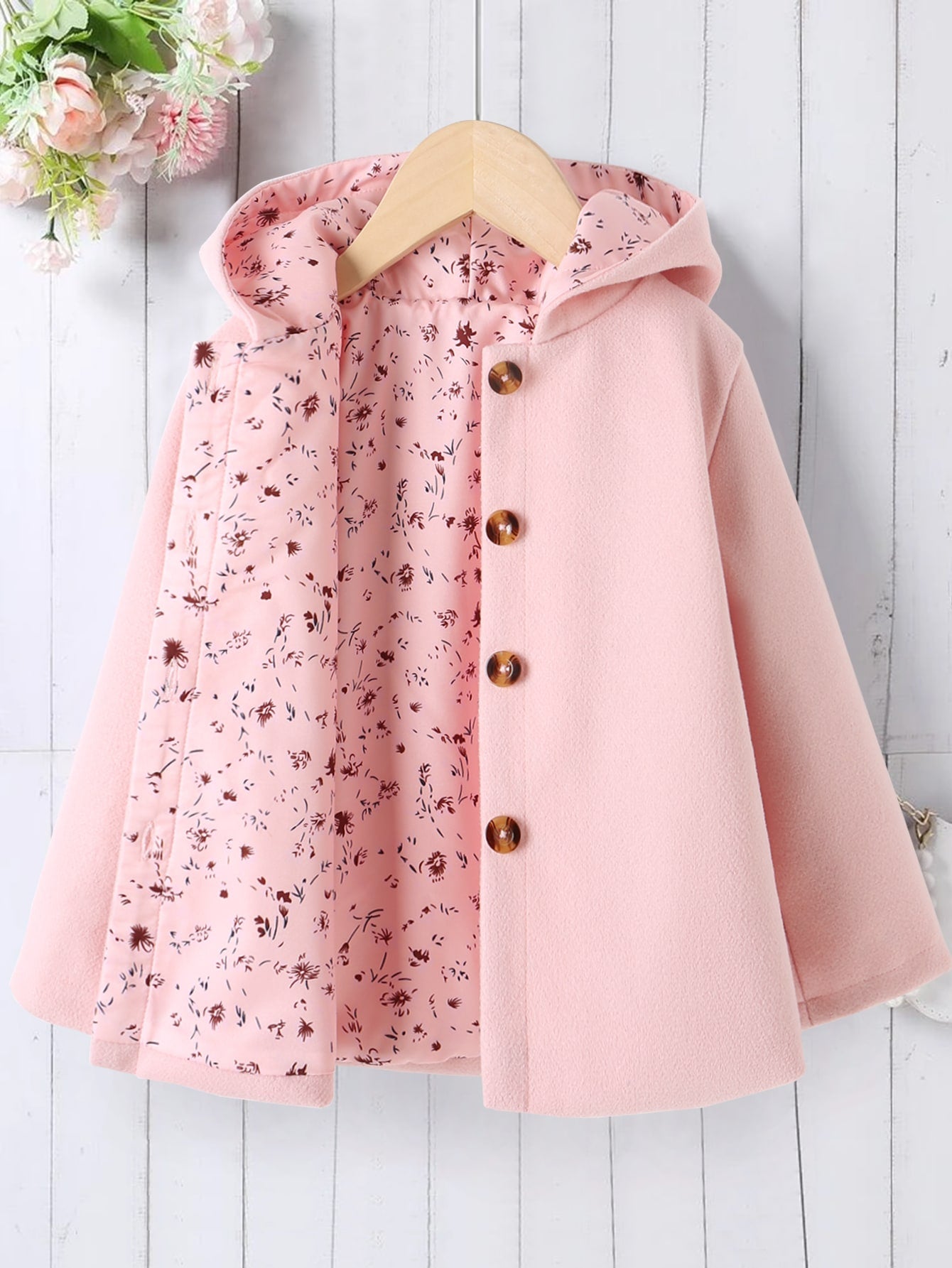 Young Girl Single Breasted Hooded Overcoat