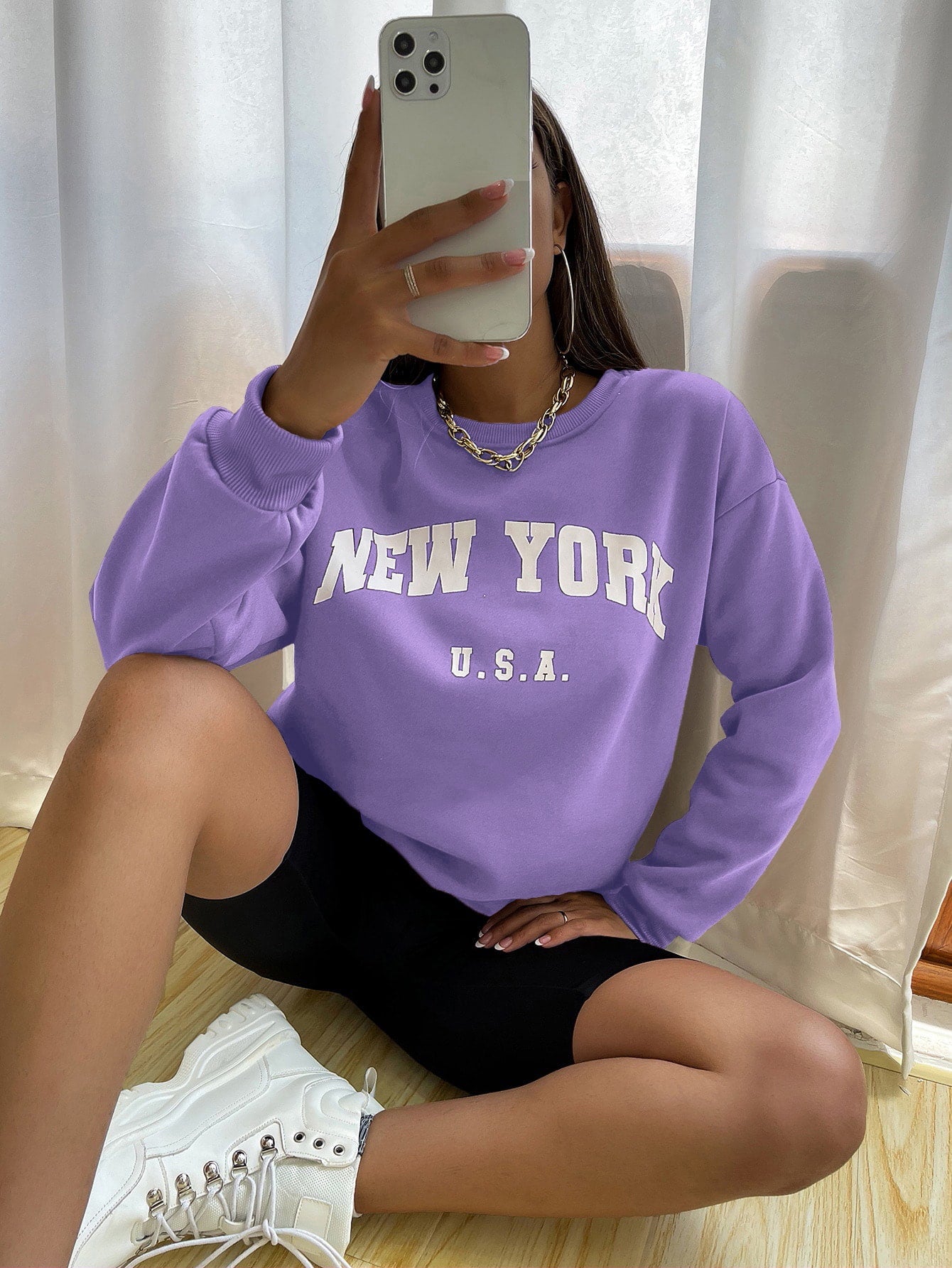 Women's Letter Printed Round Neck Sweatshirt