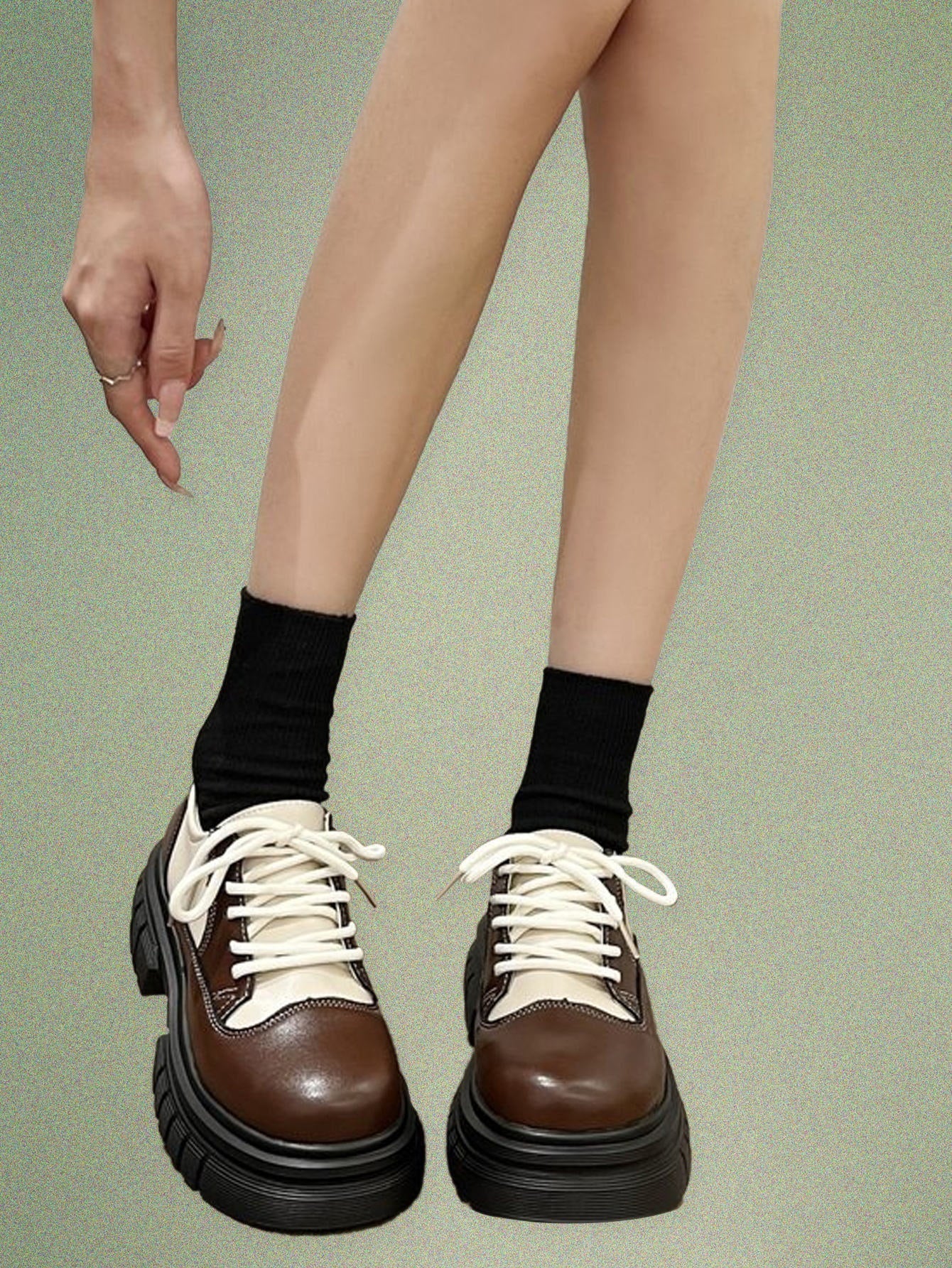 Fairycore Two Tone Lace-up Front Flatform Oxford Shoes