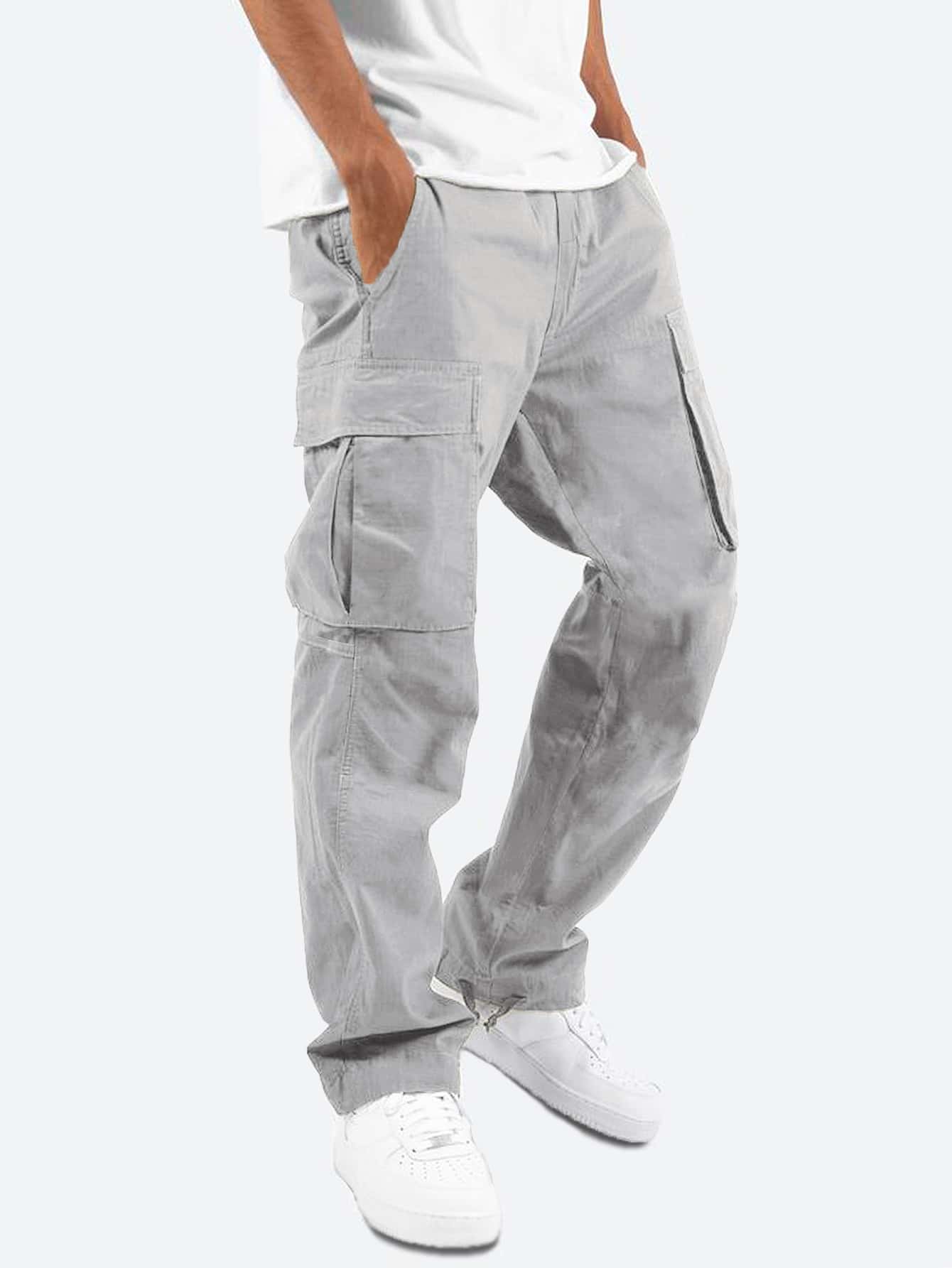 Men Flap Pocket Drawstring Waist Pants