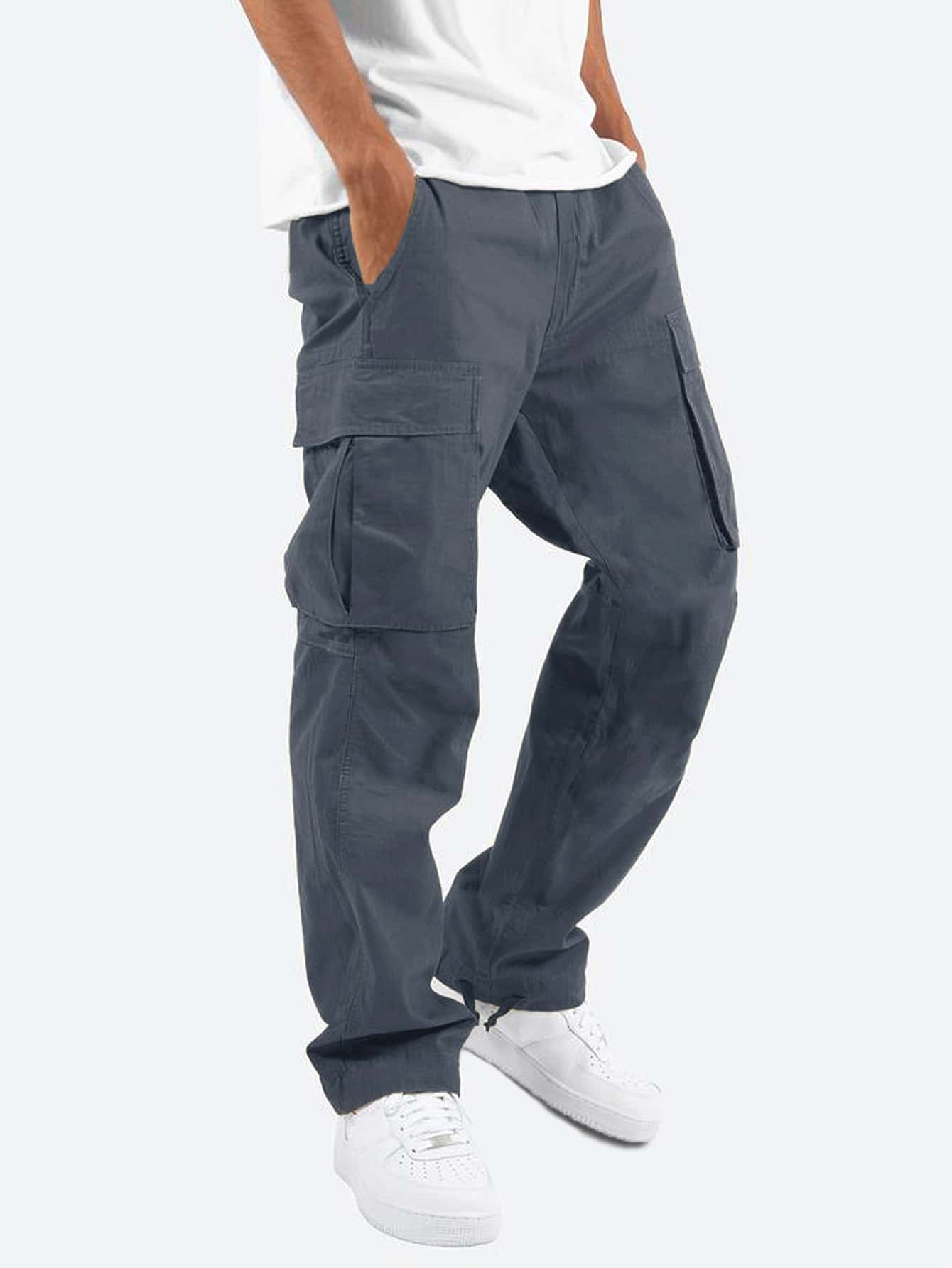 Men Flap Pocket Drawstring Waist Pants