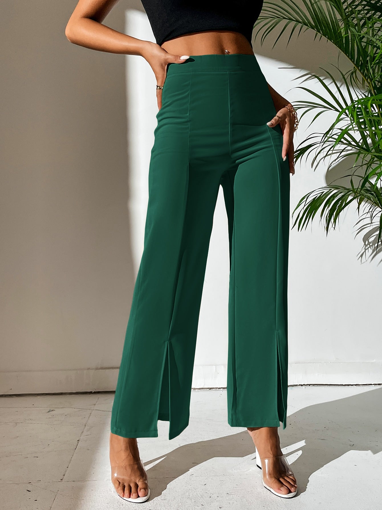 Split Hem Straight Leg Dress Pants