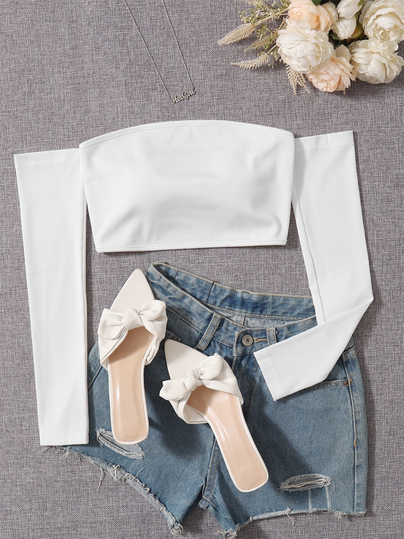 Solid Off Shoulder Crop Off Shoulder Top