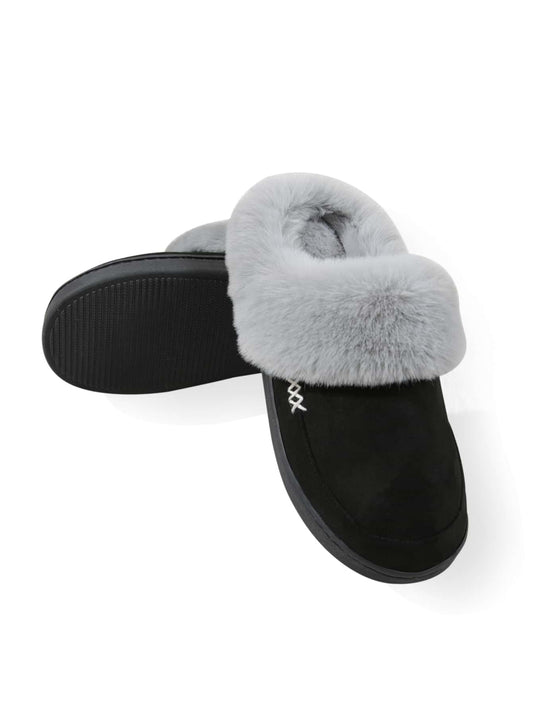 Ladies' Black Fashion Patchwork Solid Color Bedroom Slippers, Imitation Suede, 2 Color Options