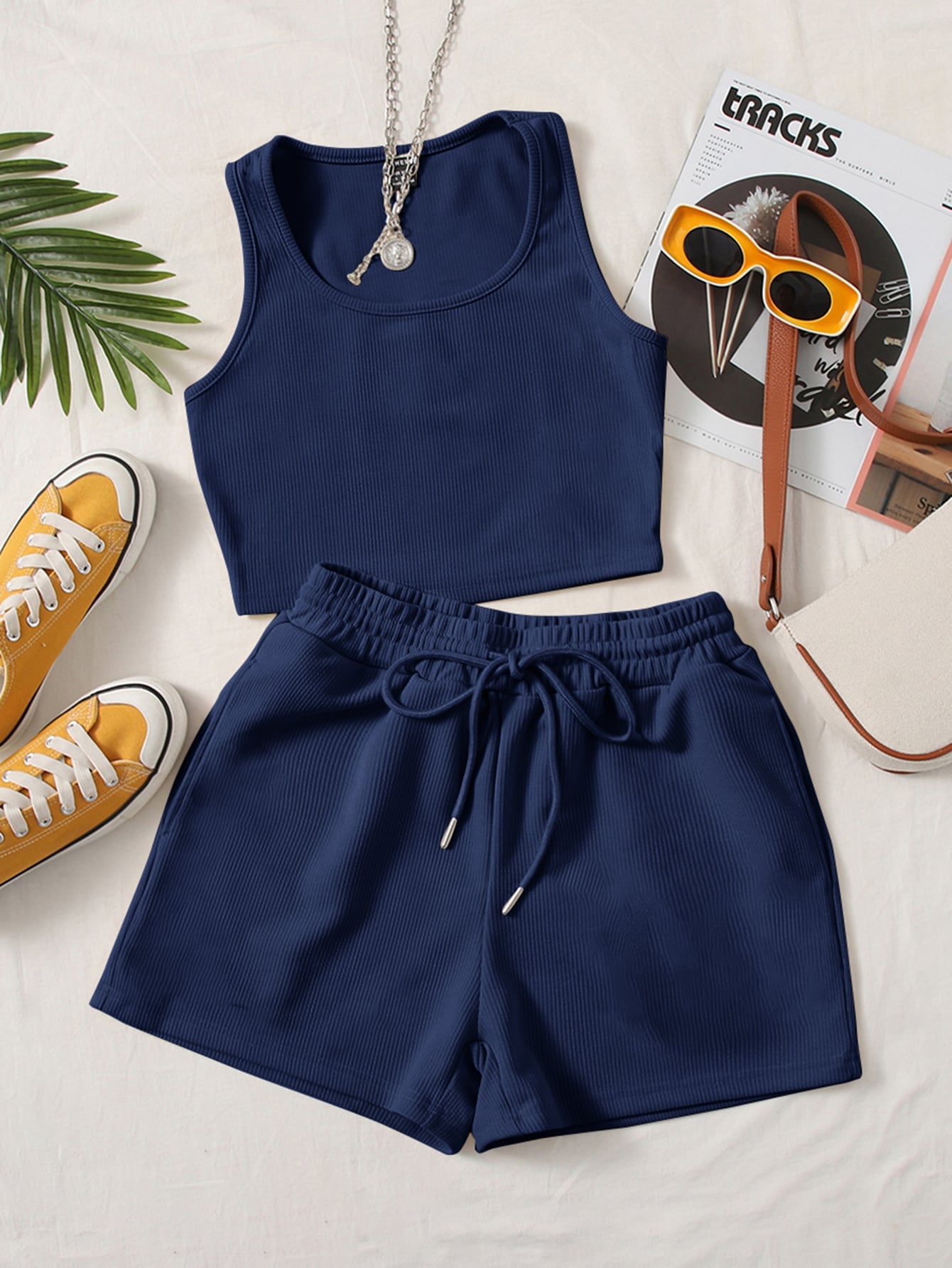 Scoop Neck Tank Top and Track Shorts