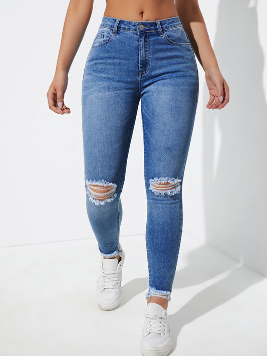 Ripped Raw Cut Skinny Jeans