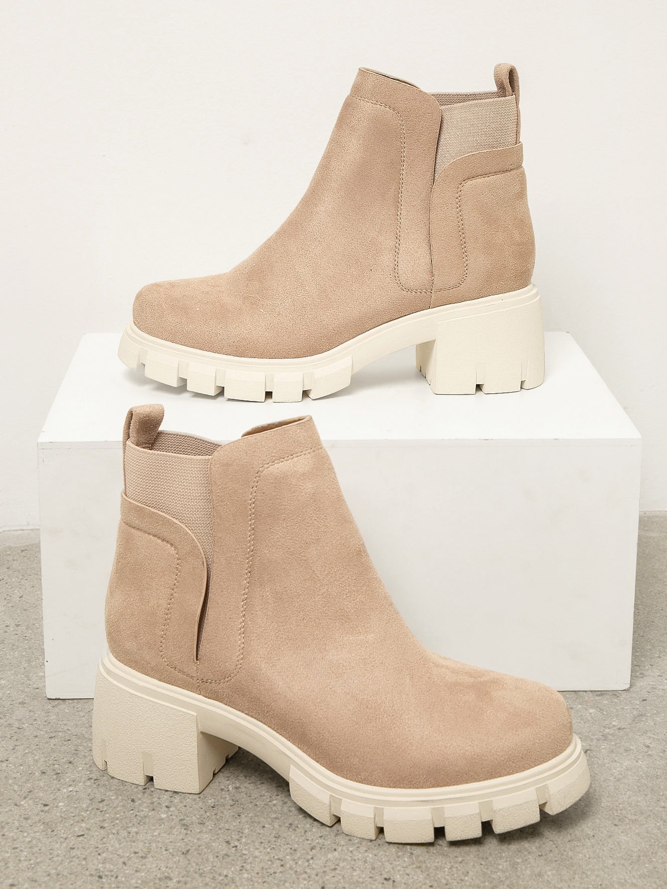 Faux Suede Notched Elastic Back Chelsea Booties