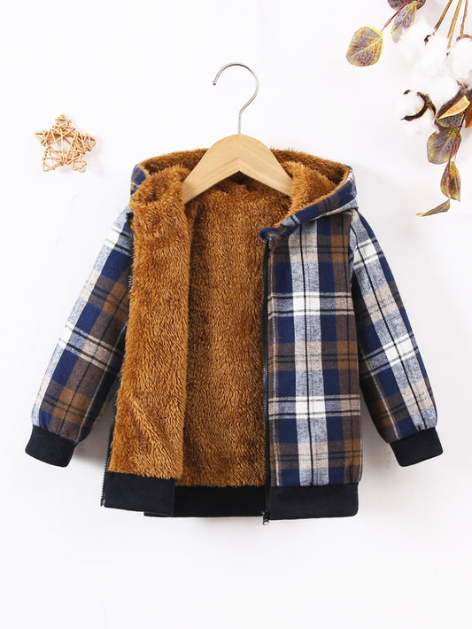 Young Boy Toddler Boys Plaid Teddy Lined Hooded Jacket