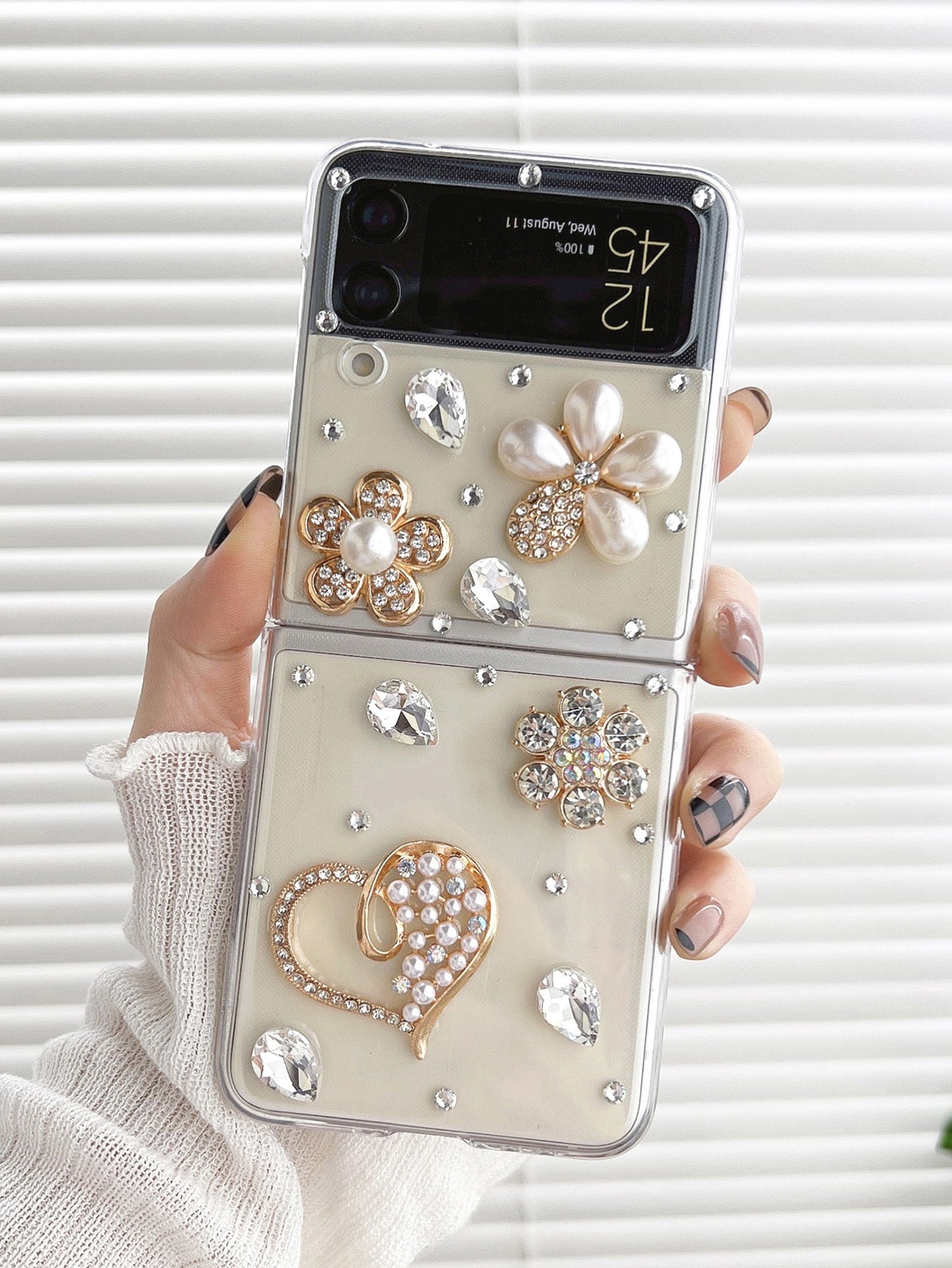 1pc Artificial Diamond Decorated Glitter Phone Case Compatible With Galaxy Z Flip