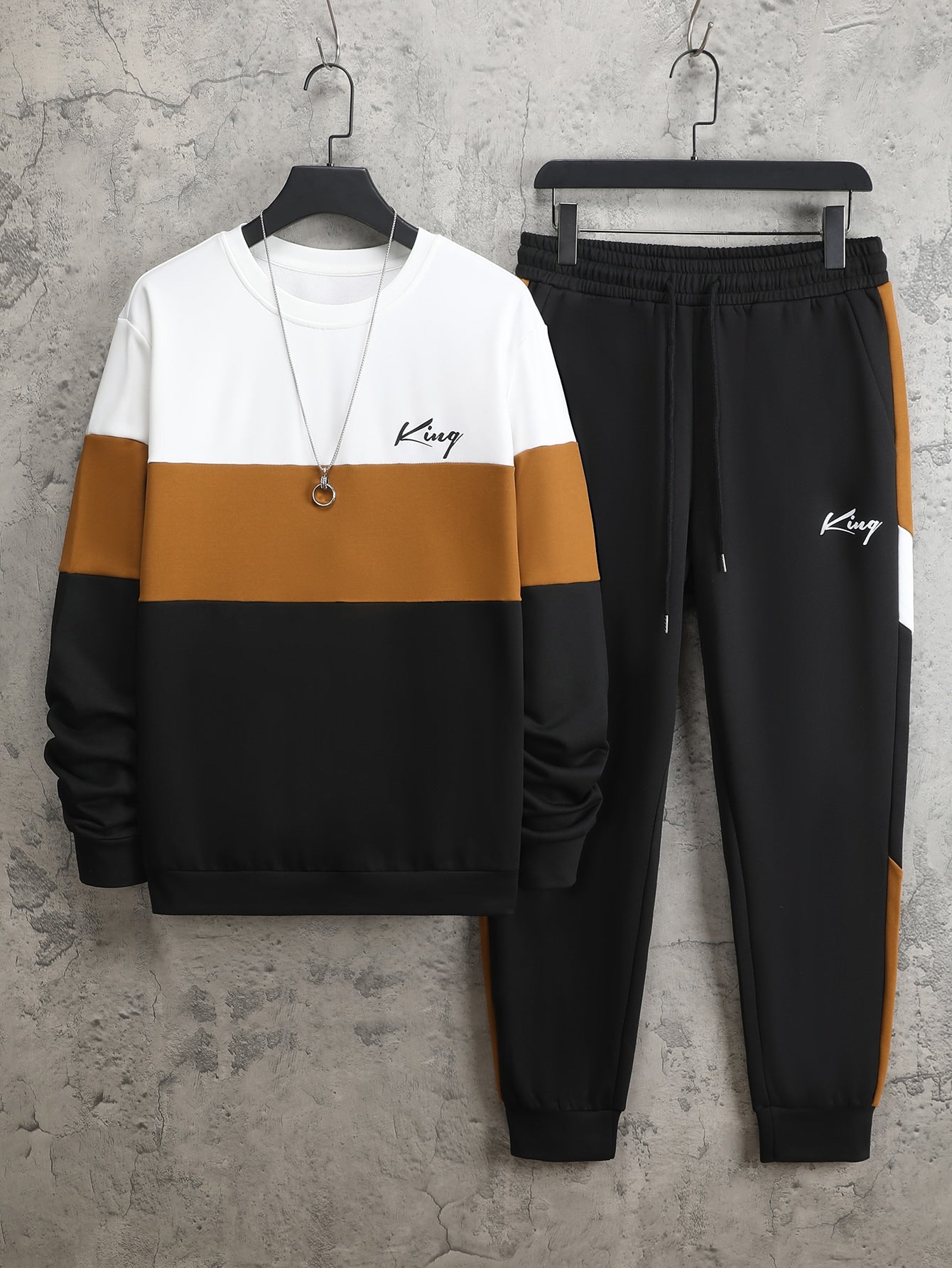 Men Letter Graphic Colorblock Sweatshirt & Sweatpants