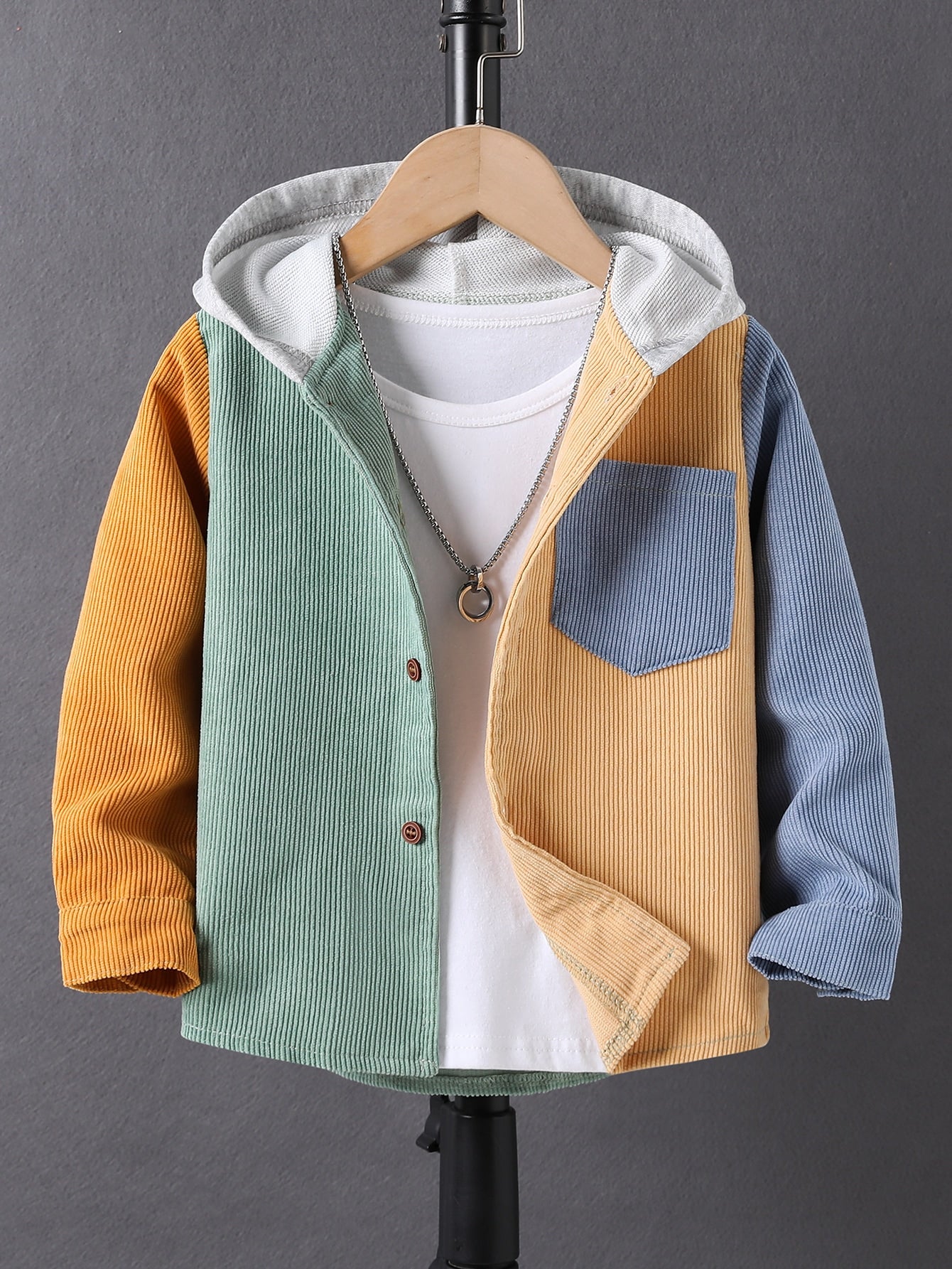 Young Boy 1pc Color Block Patched Pocket Hooded Coat