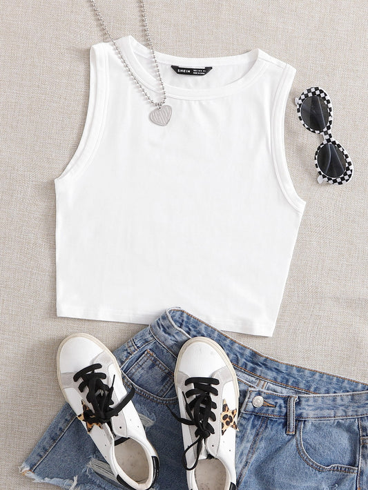 Summer  Outfits Solid Crop Tank Top