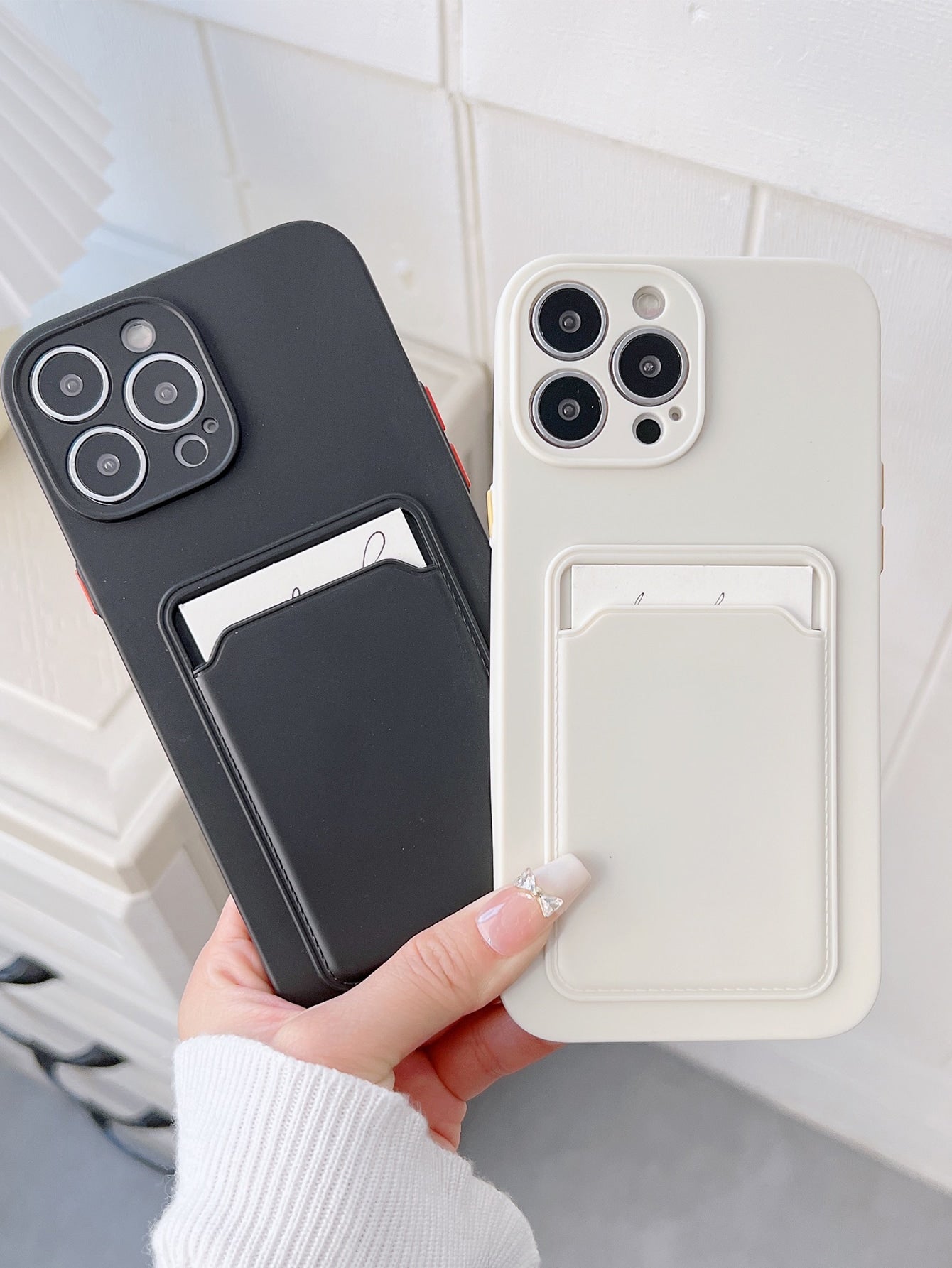 2pcs Solid Card Slot Phone Case