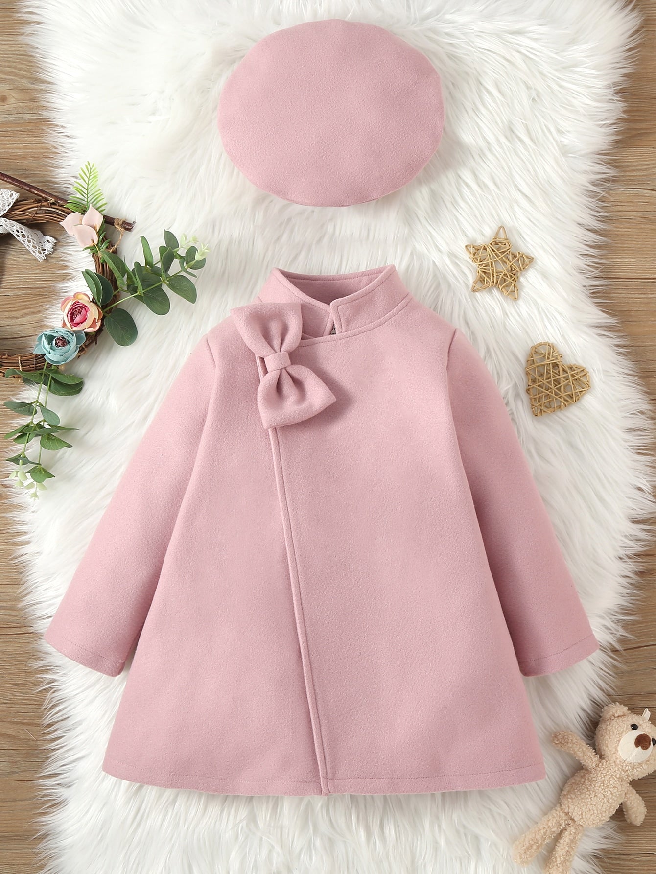 Young Girl Bow Front Overcoat & Hat