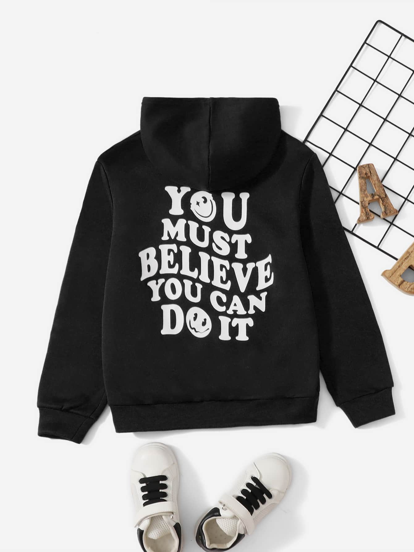 Slogan Printed Hoodie For Tween Boys, Suitable For Daily Wear In Spring And Autumn Seasons