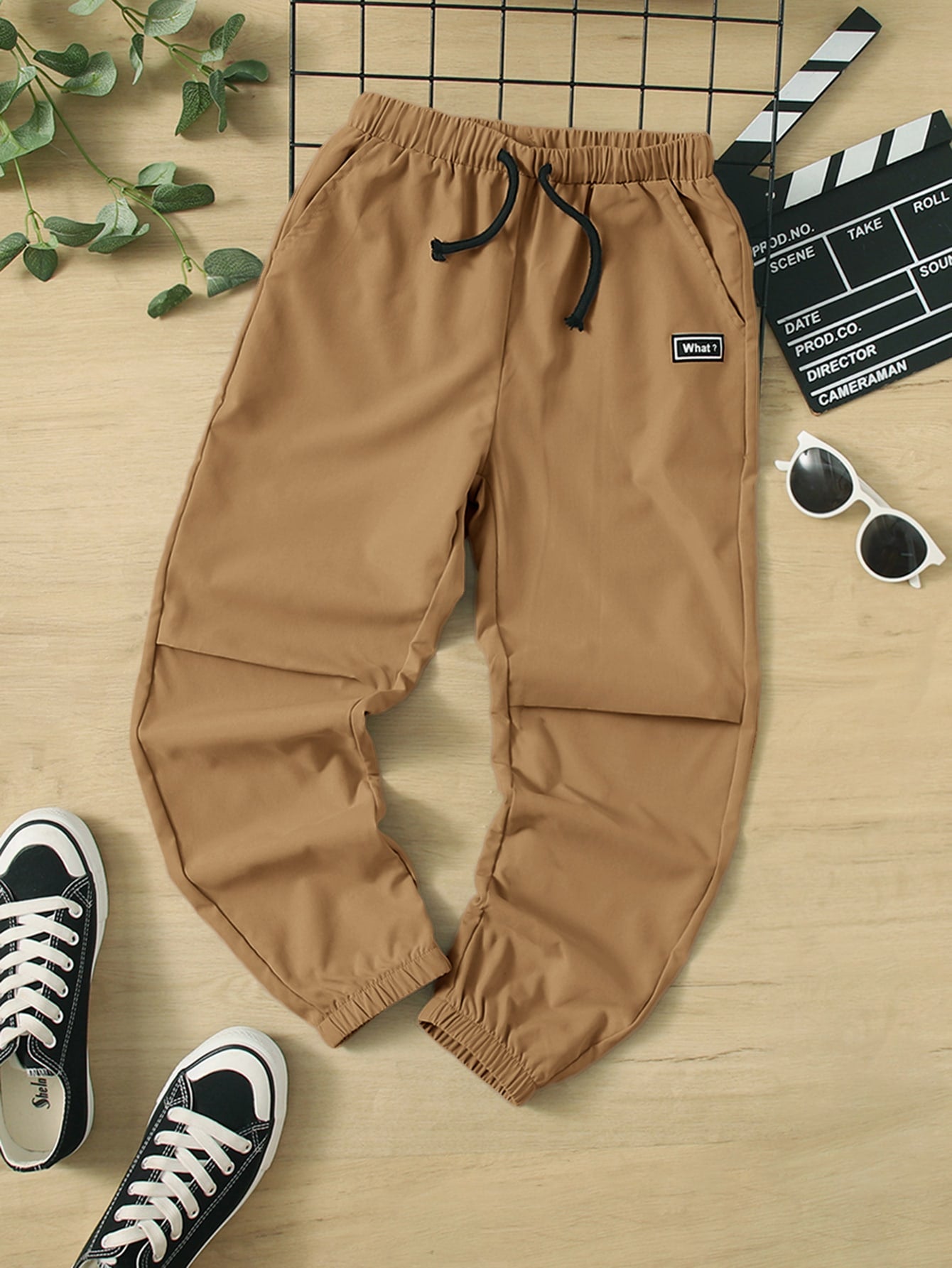 Tween Boy Letter Patched Detail Drawstring Waist Pants