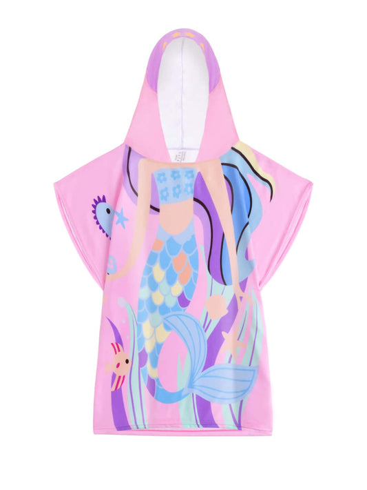 Young Girl Cartoon Graphic Hooded Cover Up