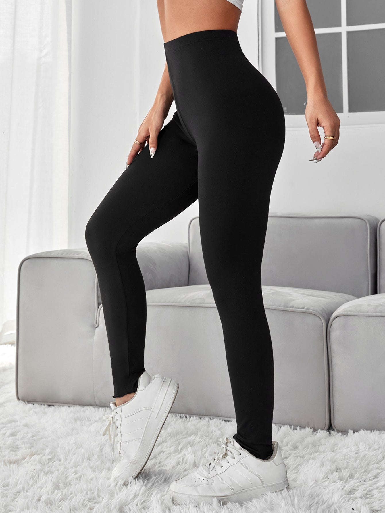 Solid High Waist Bodycon Black Leggings